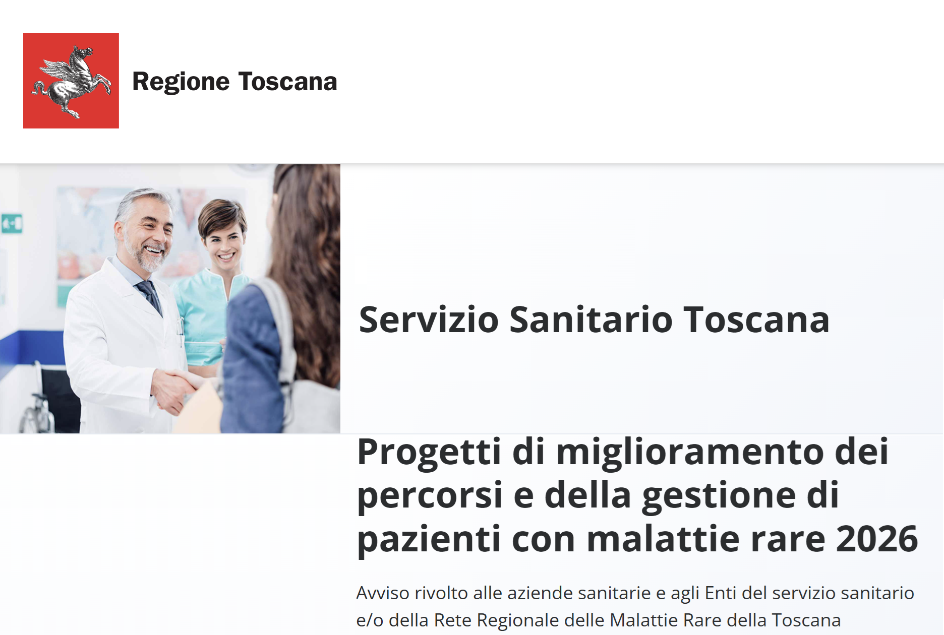 AVVISO – Progetti di miglioramento dei percorsi e della gestione di pazienti con malattie rare (2026-2027)